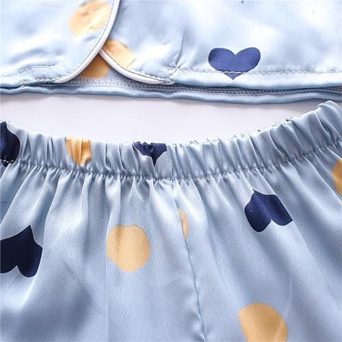 Toddler Boys Girls Silky 𝐏a𝐣ama Set Button-Down 𝐏𝐣s Short Sleeve with Long Pants 𝐒lee𝐩wear Heart Print 𝐋oun𝐠ewear2
