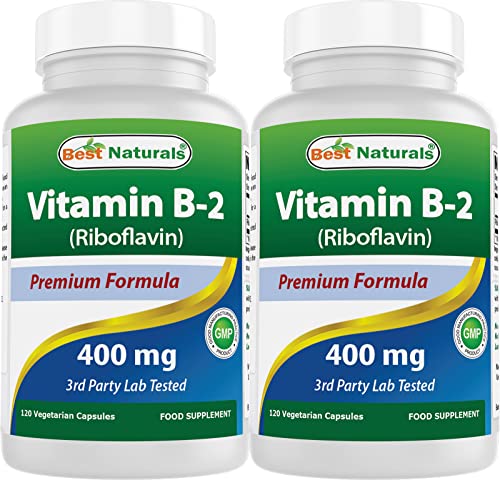 Best Naturals Vitamin B2 (Riboflavin) 400mg - Migraine Relief - Veggie Capsules - Conezyme Precursor - 120 Count