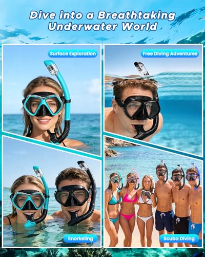 Set de máscara de snorkel para adultos con tubo seco y lentes de vidrio templado miniatura 7