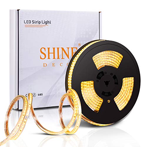 Shine Decor 16.4ft Dimmable 110V-120V LED Strip Lights, 3000K Warm White LED Light Strip, Cuttable LED Strip Lighting, SMD 2835 120LEDs/M Outdoor Waterproof LED Rope lights, 430 Lumen Commercial Light