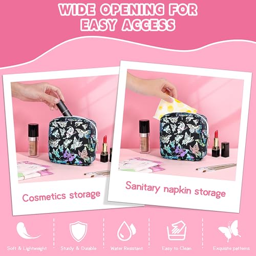 Image of Likesing 5.1 inch Mini Makeup Bag for Purse, Leather Small Makeup Pouch Travel Cosmetic Make up Bags for Women Girls, Cute Preppy Mini Toiletry Bag Coin Pouch Period Bag(Dancing Butterfly Black)