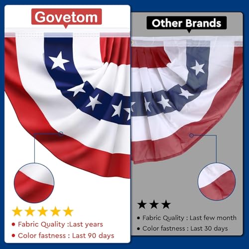 Image of 8 Pack 3x6 Ft American Pleated Fan Flags, USA Patriotic Half Fan Bunting Banners for Outdoor Porch, 250th Anniversary, Memorial Day, Independence Day, 4th of July Decorations