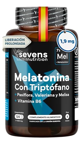 Melatonina Pura 1,9 mg con Triptófano - Pastillas para dormir bien - Liberación Prolongada Bicapa – 120 Cápsulas para 4 meses - Ayuda a conciliar el sueño profundo – Con Valeriana, Pasiflora y Melisa