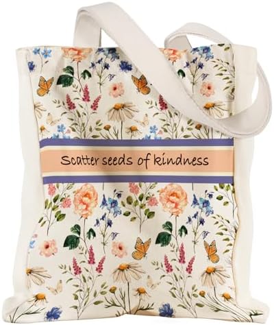 Aesthetic Heavy Canvas Tote Bag with Pocket for Women, Cloth Gusseted Totes Bag with Pattern for Shopping