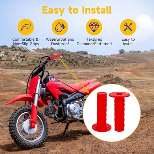 Image of HIAORS 7 /8 Handlebar Grips Compatible with 50cc 70cc 125cc 150cc TTR90 TTR110 TTR125 PW80 CRF50 XR50 CRF70 CRF125 KLX250 SSR125 TaoTao Apollo Pit Dirt Bikes Yozma In10 E Bike Motorcycles Parts Red