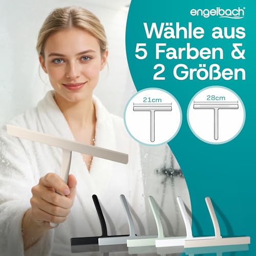 Engelbach® Duschabzieher - streifenfreies Abziehen ohne Quietschen – ergonomischer Abzieher Dusche mit rutschfestem Griff - Fensterabzieher, Inkl. 2 Halterungen, 28cm, Beige