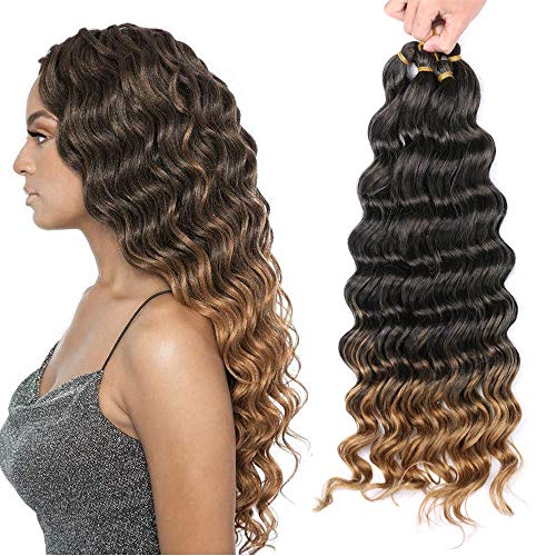Ocean Wave Crochet Hair 20 Inch Curly Braiding Ocean Wave Hair 6 Packs Deep Wave Short Wavy Ocean Wave Crochet Braids Synthetic Hair Extensions for Women (20”, T1B/27)