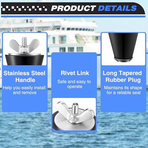 Image of 2 Pcs Rubber Winter Plug Applied in Boat Drains for 1 /2 Inch to 1 Inch Holes, Long Tapered Rubber Stopper & Stainless Steel Head, Boat Drain Plug for Preventing Leaks and Water Intrusion