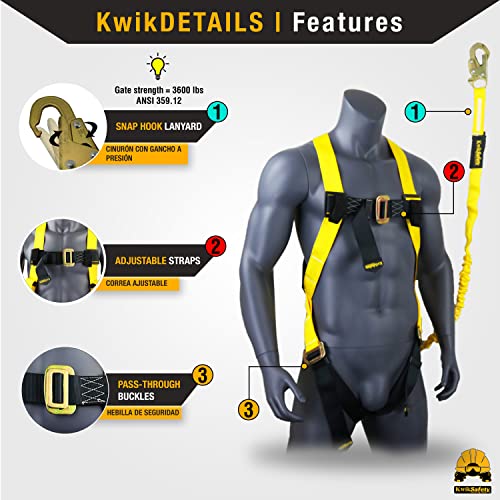 Image of KwikSafety - Charlotte, NC - Cobra 30' Bundle [Cable Self Retracting Lifeline + 3FT Cross Arm Strap + Roof Anchor + 3 D-Ring Safety Harness] ANSI OSHA Class 1 Retractable SRL Fall Arrest PPE