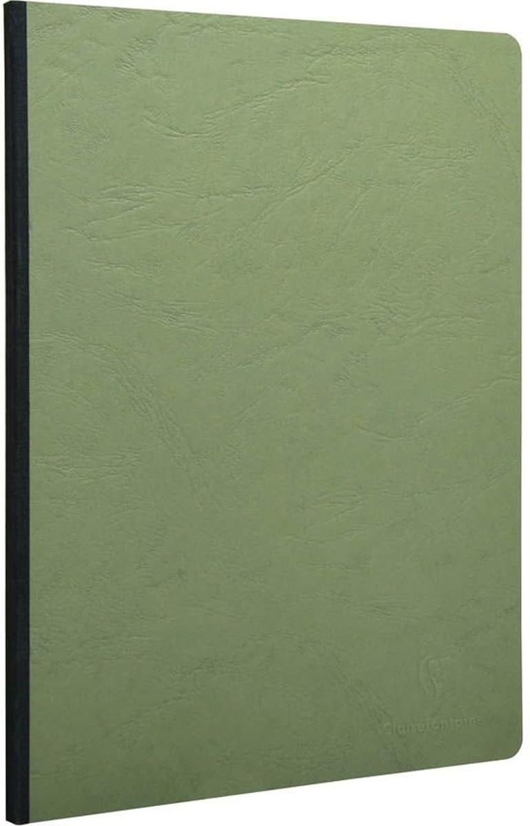 Clairefontaine 791463C Collection Age Bag A Canvas Green Stitched Spine Notebook - A4 21x29,7 cm - 192 Lined Pages - White Paper 90 g - Glossy Leather Grained Cardboard Cover