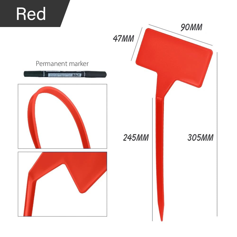 Etichette per Piante Etichetta for piante durevoli impermeabili a forma di T in plastica da giardinaggio 31x9x4,5 cm. Cartello for verdi(Red,20PCS SET)