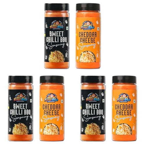 Image of Time Out Popcorn Chedddar Cheese and Sweet Chilli BBQ Seasoning, Multi-Purpose Powder for Popcorn and Snacks Flavoring,Pack of 6, 100g Each