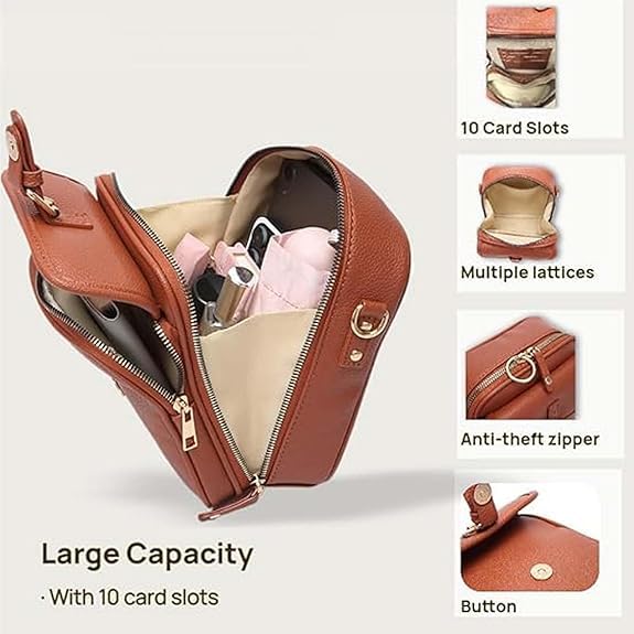 Crossbody Leather Bag,Double Layer Large Capacity Messenger Bag,Faux Leather Built in Purse Anti Theft Bag, Adjustable Strap4