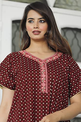 Image of G4Girl Pure Cotton Embroidery Nighty for Women's | Night Gown | Nighty | Nightdress | Maxi | Sleepwear | Jaipuri Nighty | Nighties | Gown