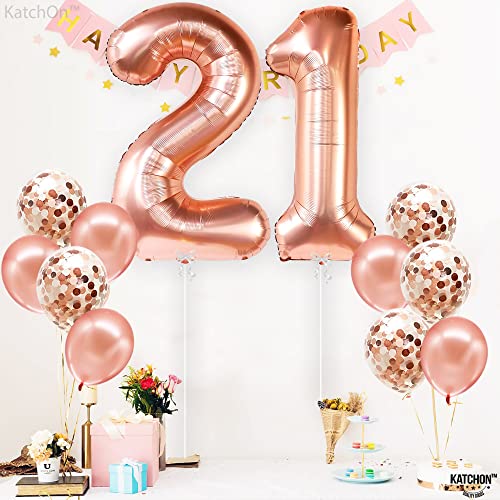 Katchon, Rose Gold 21St Birthday Balloons - 40 Inch | 21St Birthday Decorations For Her | Rose Gold 21 Birthday Balloon With Confetti Pack | Rose Gold 21 Birthday Balloons For Her | 21St Balloons #TOP1