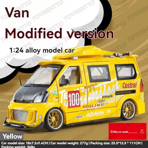 Image of 1:24 Wuling Hongguang Graffiti Racing Van Toy Die-Cast Model Bus with Light, Sound Door Open & Pull Back Action,Mini Van Toy for Kids & Collectors Yellow