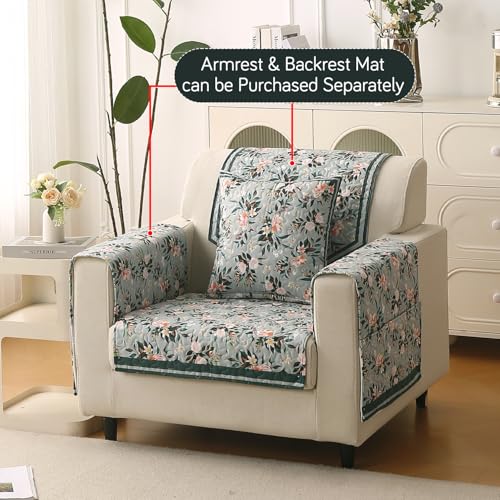 Image of HOKIPO 'Florentina Series' Premium Holland Velvet Sofa Cover Mat for 1 Seater Sofa with Foam Filling for Extra Softness, Anti-Slip Backing, Magnolia Green (IN-878-V1*1)