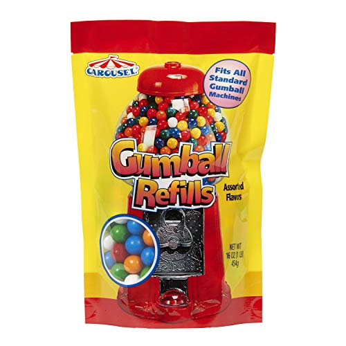 Carousel Assorted Gumball Refill Bag + Chewing Gum + Bubble Gum + Made For Gumball Machine + with Carousel Authenticity Seal + 16 oz