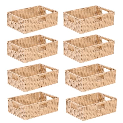 Cestino intrecciato, 1 cestino rettangolare in rattan 23 x 35 x 10 cm, impilabile, in giacinto d'acqua, organizer per cesti per regali, pane, snack (19#)