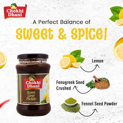 Image of Chokhi Dhani Sweet Lime Pickle (Pack of 2, 600g) | Khatta Meetha Nimbu Achar | Sweet & Sour Lemon Pickle | Oil-Free | No Artificial Flavours | Traditional Indian Pickle