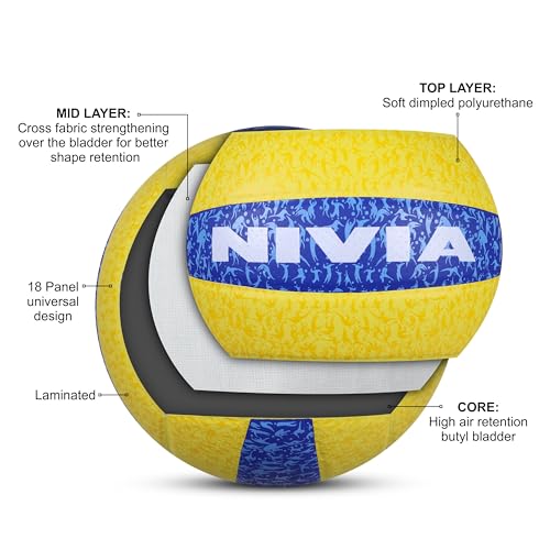 Nivia Store Nivia G-2020 Volleyball, Yellow/Blue, Size 4 - Image 4