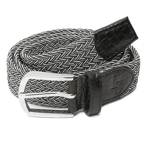 Image of LOUIS STITCH Men's Braided Elastic Stretch Belt with Leather Tipped End Stretchable Canvas Waist Band for Men Women Boys Girls Unisex (Width 3 cm) (BE-EL)