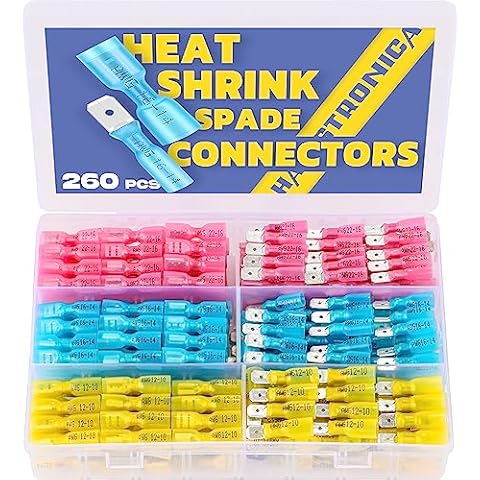 haisstronica 260PCS Heat Shrink Spade Connectors-Electrical Wire Connectors-Quick Disconnect Connectors -Female and Male Spade terminlas for Watercraft,Electronics,Automotive Crimp Connectors Cover