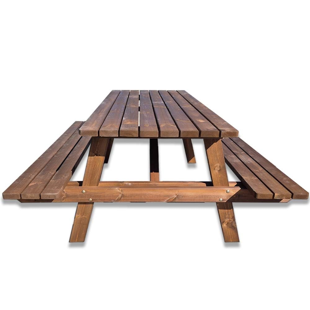 SUNWOOD Tavolo da Picnic in Legno con Panche Integrate 180 x 165 cm, 6 posti, in Pino Massello, Made in Italy