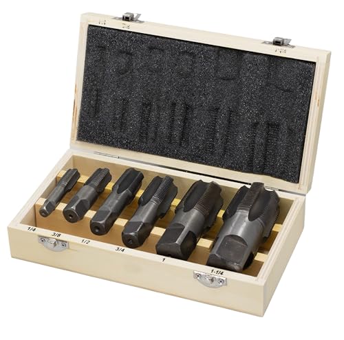 Drill America DWTPT1/4-1-1/4SET 6 Piece NPT Pipe Tap Set in Wooden Case (1/4 