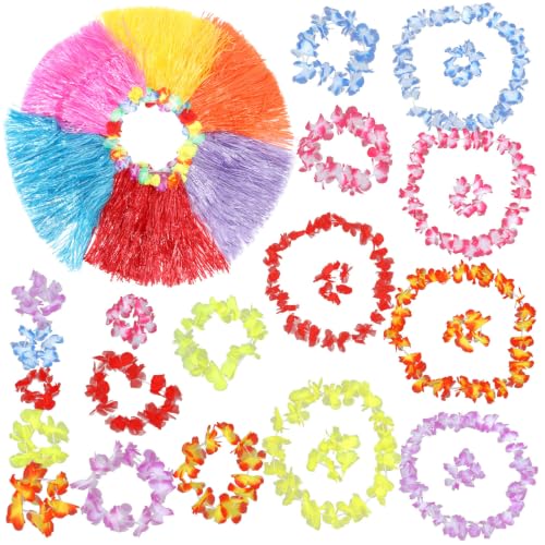 Leis hawaianos y falda de paja para luau
