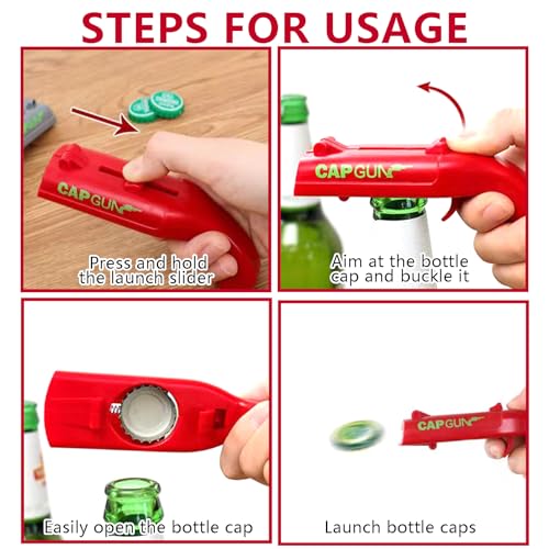 Cap Gun flesopener, grappig, kroonkurkpistool als cadeau, flesopener, pistool, geschikt voor thuisgebruik van mannen, bar, barbecue, feestspelletjes, kerstcadeaus (grijs + rood + zwart) - Afbeelding 5