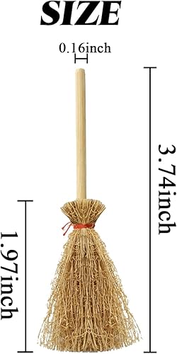 Miniatura 2 de TIHOOD 50 piezas de mini escobas colgantes de pajilla, decoración artesanal, escobas artificiales en miniatura, escobas de bruja de simulación para
