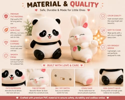 Image of Cubbie Shy Panda & Lovely Bunny Night Light Combo for Kids, 2 PCS PVC Warm Light, Battery Operated Cute Bedside Lamps (Shy Panda Lovely Bunny)