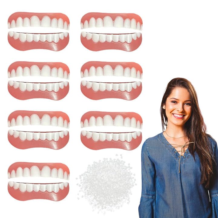 SKHAOVS 7 Pares Dentaduras Postizas Instantáneas Dientes de Carillas Cosméticas, Dentaduras Temporales Postizos de Superior E Inferior Dientes, Perfecta Sonrisa Dientes Prótesis Chapa