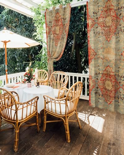 Rideau extérieur imperméable bohème floral orange pour pergola et cabane