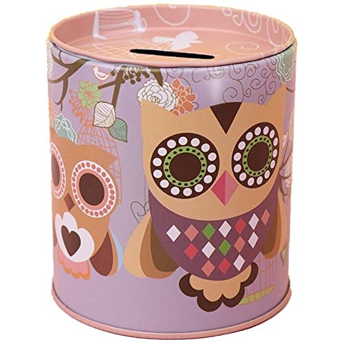 Tsffae Tirelire, Tirelire en Fer À Motif De Hibou De Dessin Animé, Pot d'argent pour Économiser...