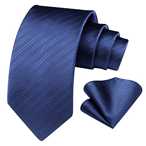 Image of HISDERN Mens Striped Tie and Pocket Square Set Necktie for Men | soft smooth texture, wrinkle-free, neat hand-tied knot, gifting ready, regular 3.4 width, coordinated look, business wedding