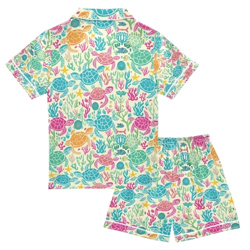 senya Seaweed Turtles Colorful Satin Summer Pajama Sets Silk Short Sleeve Button Down Sleepwear2