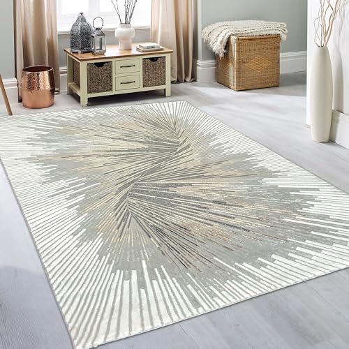 Teppich-Traum Eleganter Teppich Wohnzimmer Schlafzimmer modern hochwertig edel Gold/Silber/Bronze Glanzeffekt Creme 200 x 290 cm