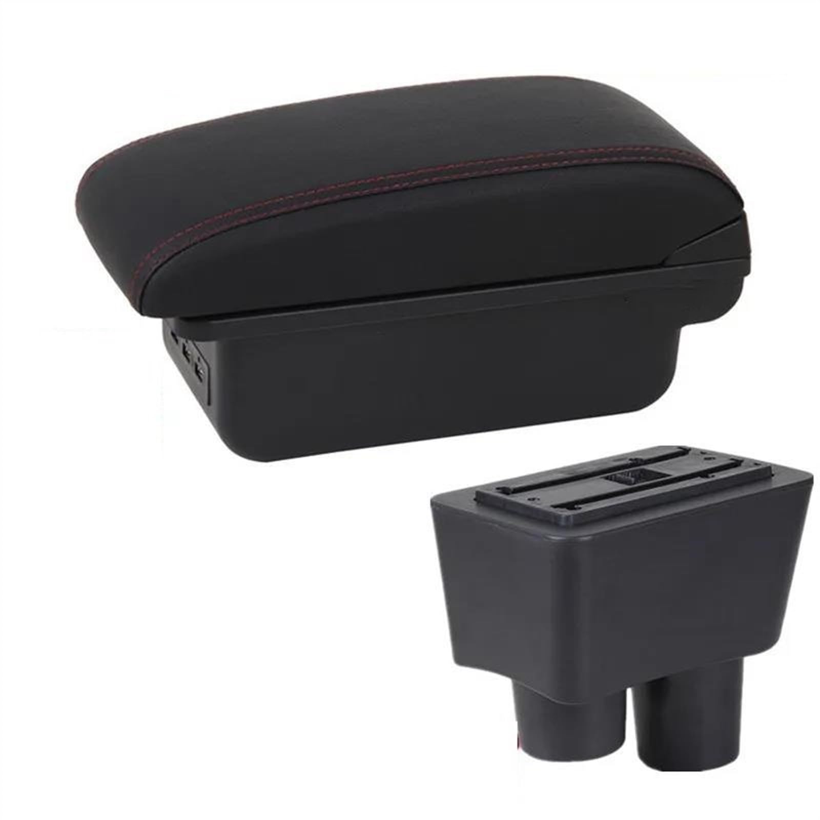 NMJLQW Storage Rack Armrest Box With Multifunctional Support PU Cushion Car Interior Modification Accessories For Versa For Almera(B red line 3USB)