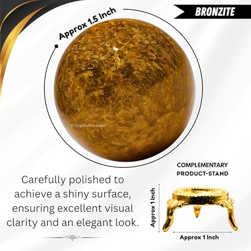 Image of Certified Bronzite Crystal Ball for Meditation - Premium Crystal Vastu Items for Home and Feng Shui Items for Good Luck - Ideal for Pooja Supplies and Spiritual Practices (1.5 inch Inch)