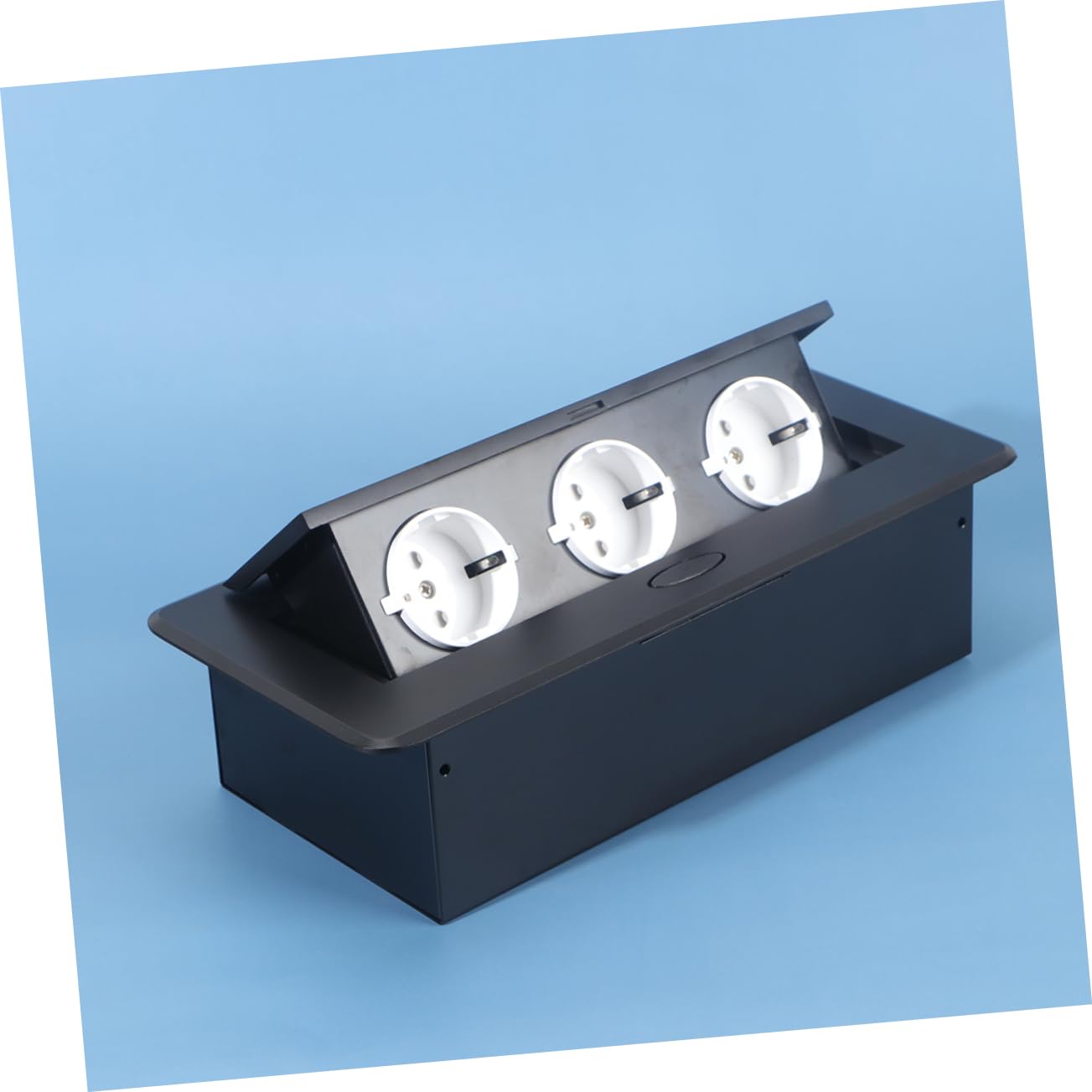 OSALADI Pop Up Steckdose Integriertem Klickmechanismus Runde aus Aluminiumlegierung und Stahl mit 3 Europäischen Steckplätzen in Schwarz für Büro und Konferenzraum