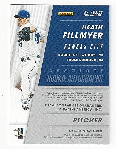 Heath Fillmeyer Absolute Rookie Autographs Collectible Baseball Card - 2019 Panini Absolute Baseball Card #ARA-HF (Kansas City Royals) Free Shipping