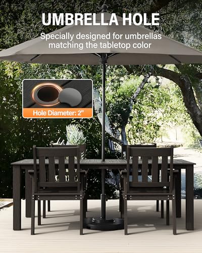 Image of YEFU HIPS Patio Table Set: 5 Piece Outdoor Table and Chairs Dining Furniture Set with Umbrella Hole - Black Modern Plastic Dining Sets 4 Person for Outside Deck with Metal Aluminum Frame