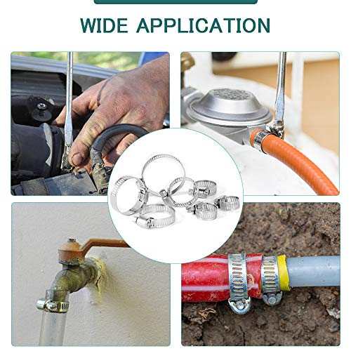 Hose Clamps Assortment, 70Pcs Worm Drive Hose Clamp Adjustable 6-38mm Diameter Range Stainless Steel Pipes Hose Ducting Clips Kit with Screwdriver for Plumbing Automotive Mechanical Application