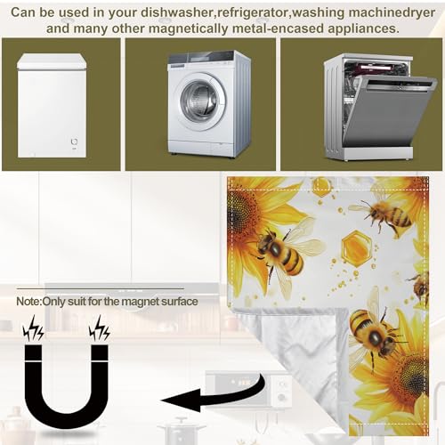 Image of Bees Flying Dishwasher Magnets Decorative Cover,Sunflowers Magnet Fridge Panel Decal for Home Kitchen Decor,23x26 in
