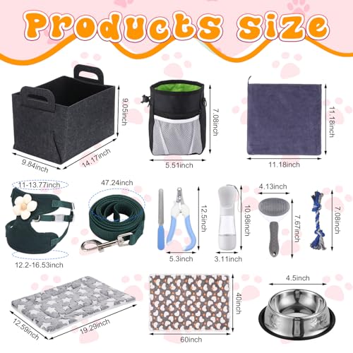 Abbylike Welpenzubehör, Starter-Set für kleine Hunde, enthält Leine, Näpfe, Zahnbürsten, Wasserflasche und mehr Zubehör für Hunde, 50-teiliges Set (schwarz)