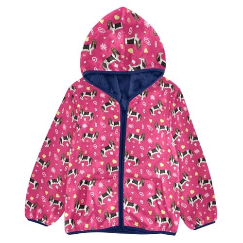 Leaf Flowers and Basset Hound Dogs Girls Fleece Jacket Girls Fall Jacket Girls Zip Up Hoodie Girls Sherpa Jacket 2-10T