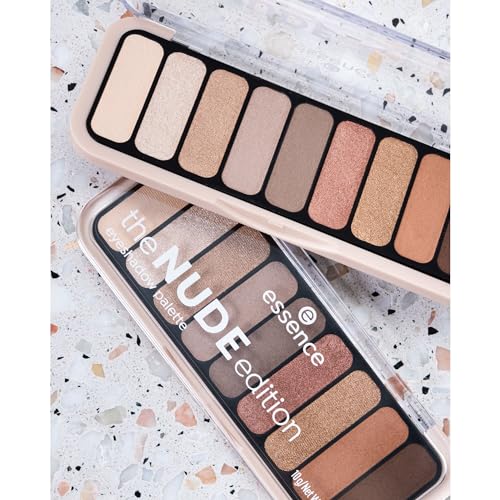 essence the NUDE edition eyeshadow palette, Lidschatten, Nr. 10, Nude, 9 Nude-Töne, langanhaltend, natürlich, vegan, ohne Mikroplastikpartikel, Nanopartikel frei, ohne Parfüm, 1er Pack (10g)