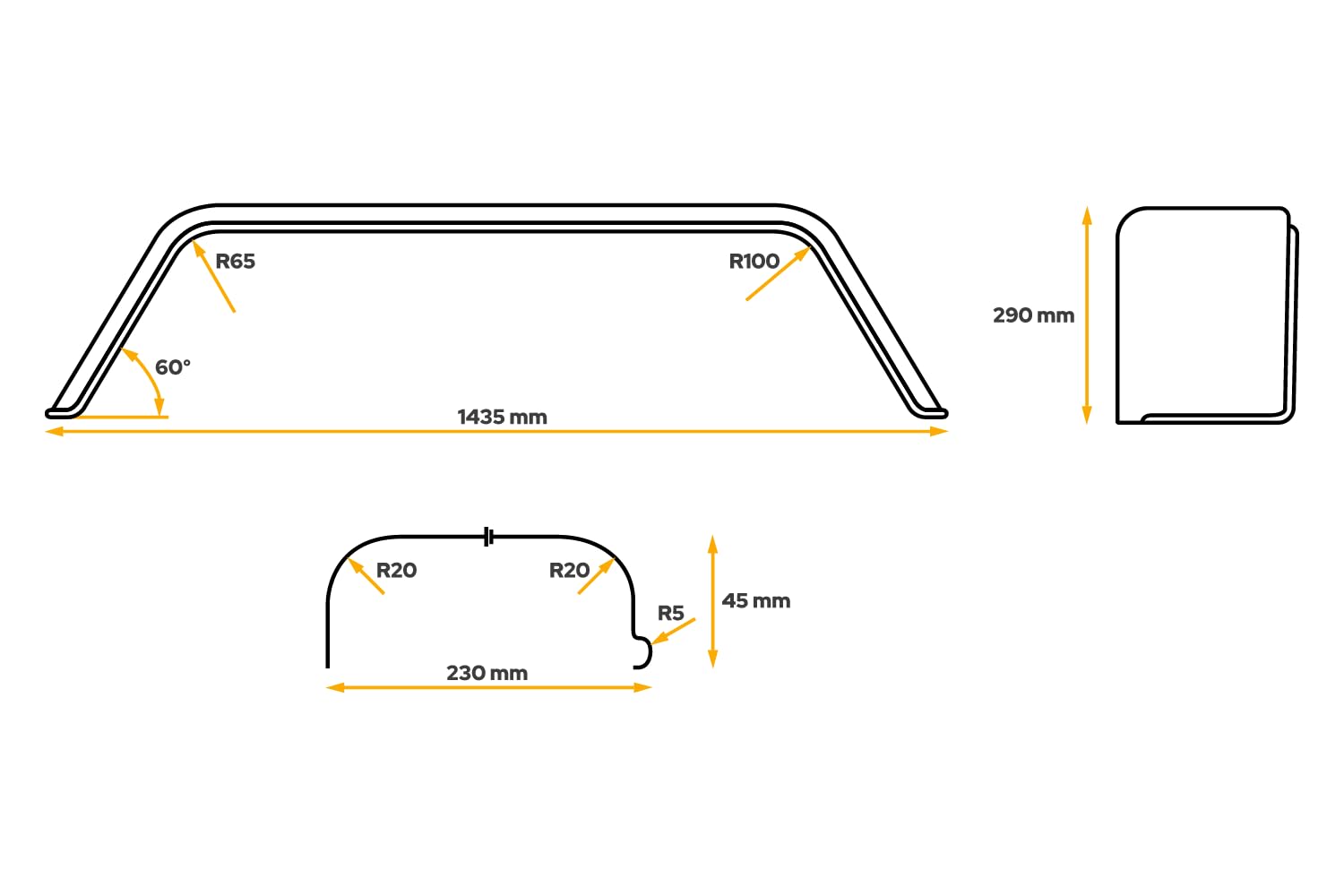 Garde-boue tandem(double) pour remorque 13" CHORUS passage de roue 1435/230mm